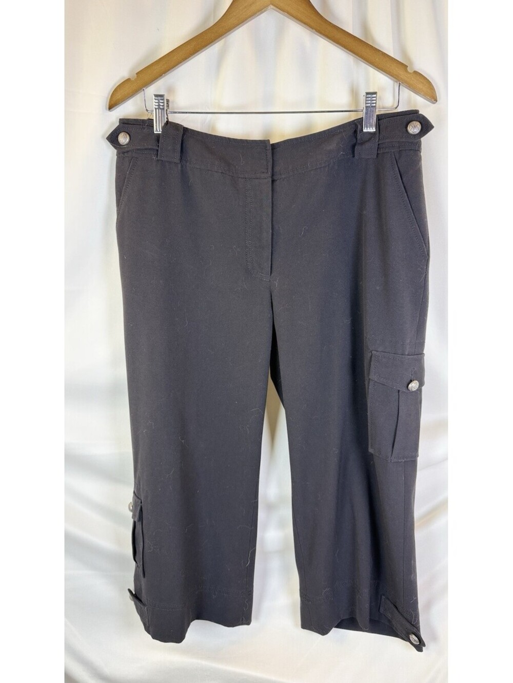 Dalia Collection Crop Pants Women's Side Pocket Cargo Black Size 12 Stretchy